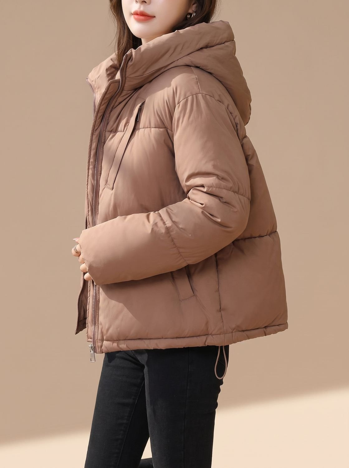 Daunenjacke Damen kurz gesteppt mit Kapuze, Winterjacke