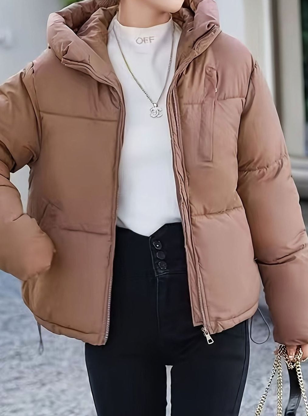 Daunenjacke Damen kurz gesteppt mit Kapuze, Winterjacke