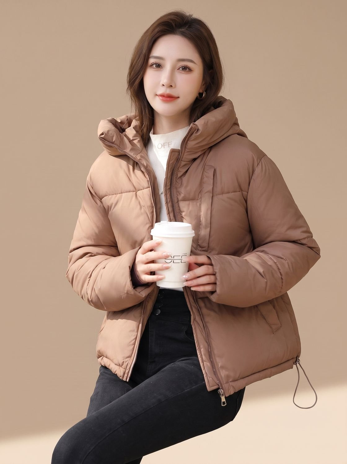 Daunenjacke Damen kurz gesteppt mit Kapuze, Winterjacke