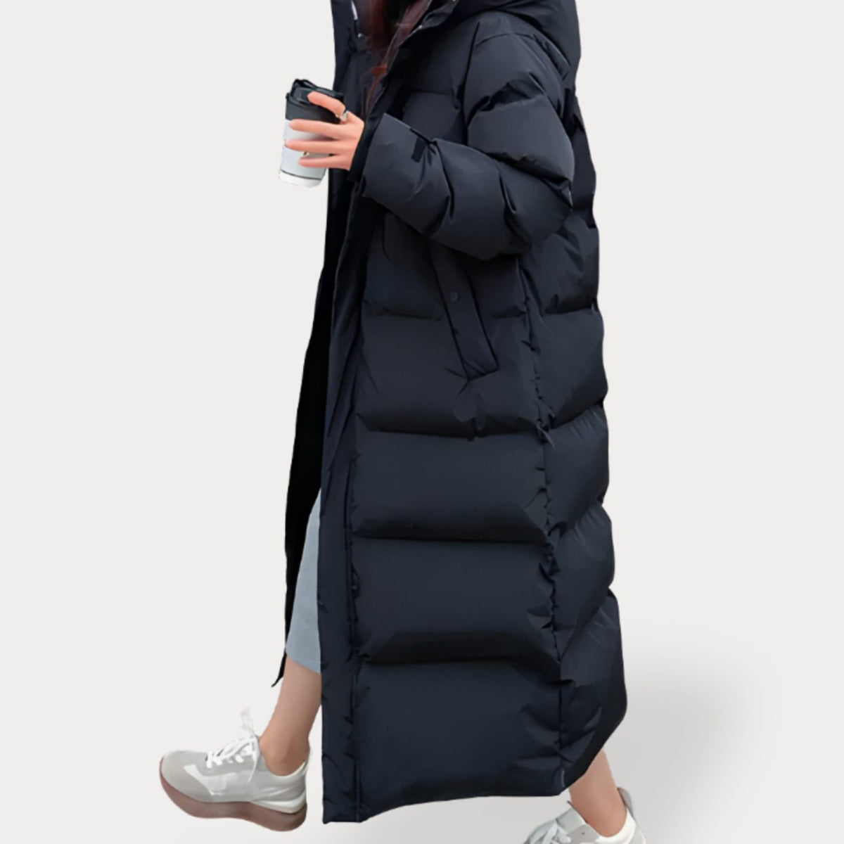 Daunenjacke Damen lang im Oversize-Schnitt mit Kapuze
