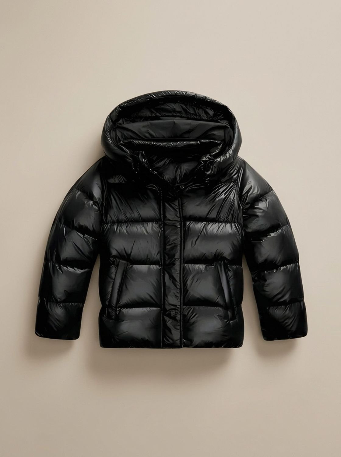Daunenjacke Damen locker geschnitten mit Kapuze, glänzend