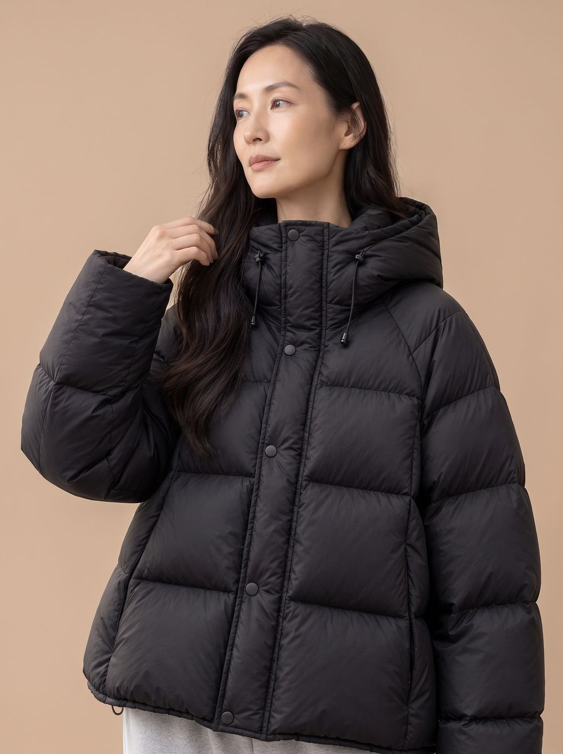 Daunenjacke Damen mit Entendaunen, Oversize und Kapuze