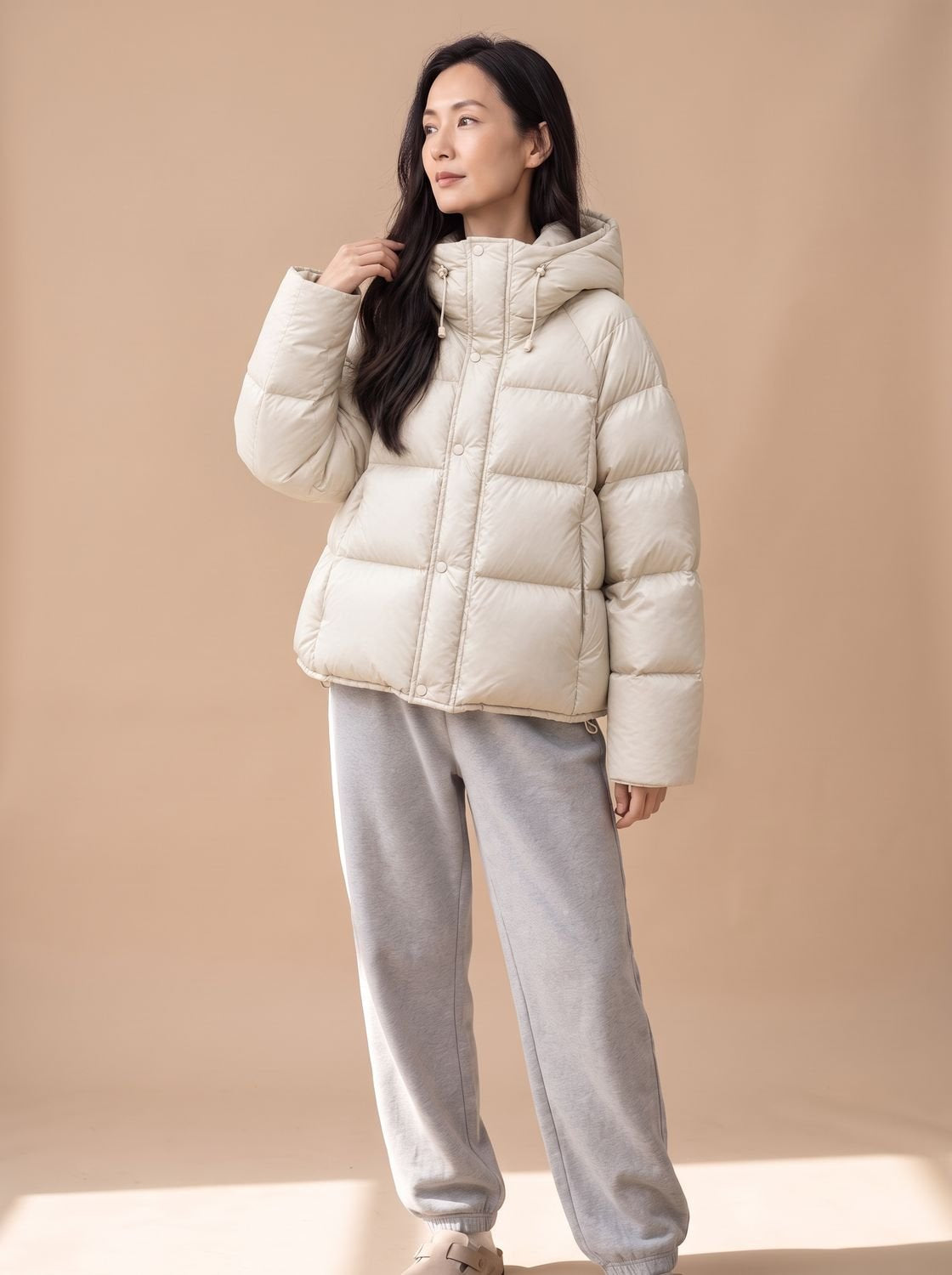 Daunenjacke Damen mit Entendaunen, Oversize und Kapuze