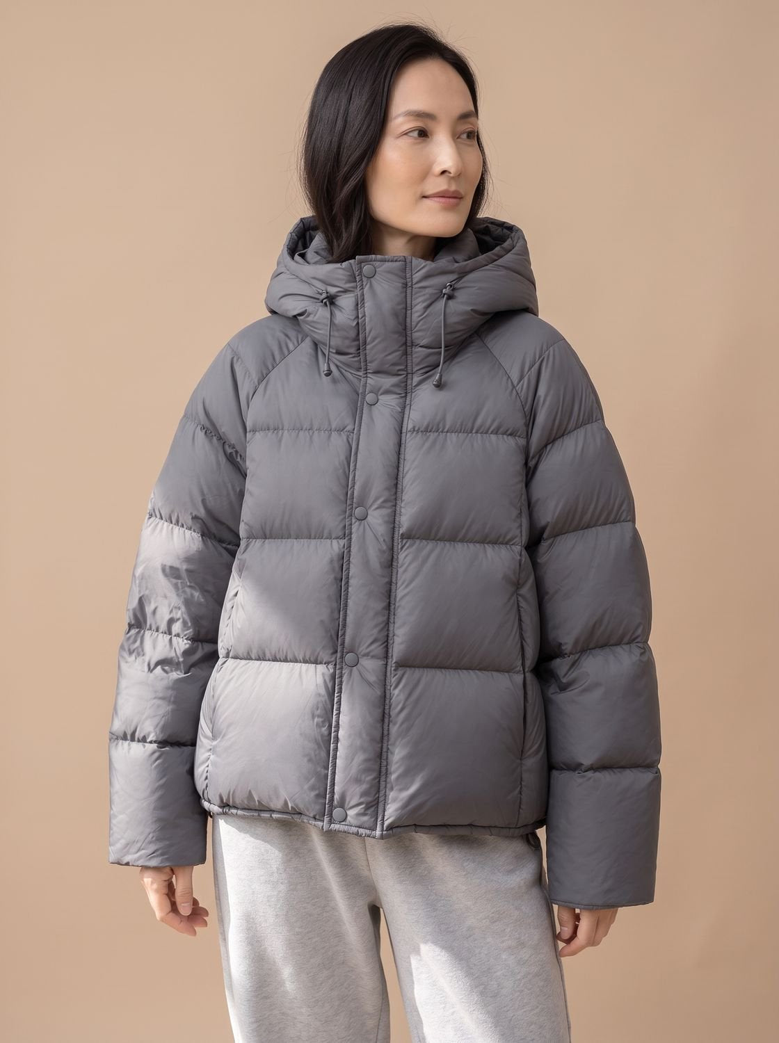 Daunenjacke Damen mit Entendaunen, Oversize und Kapuze