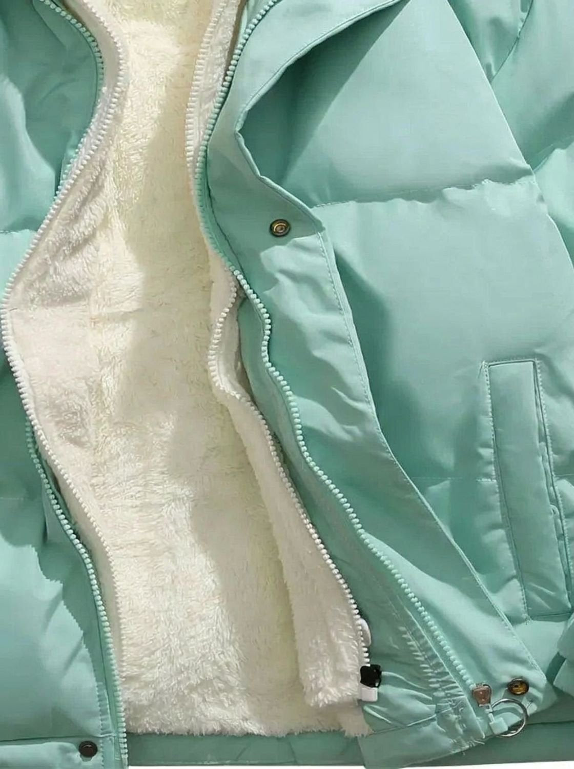 Daunenjacke Damen mit Sherpa-Fleece-Futter und Kapuze, hüftlang