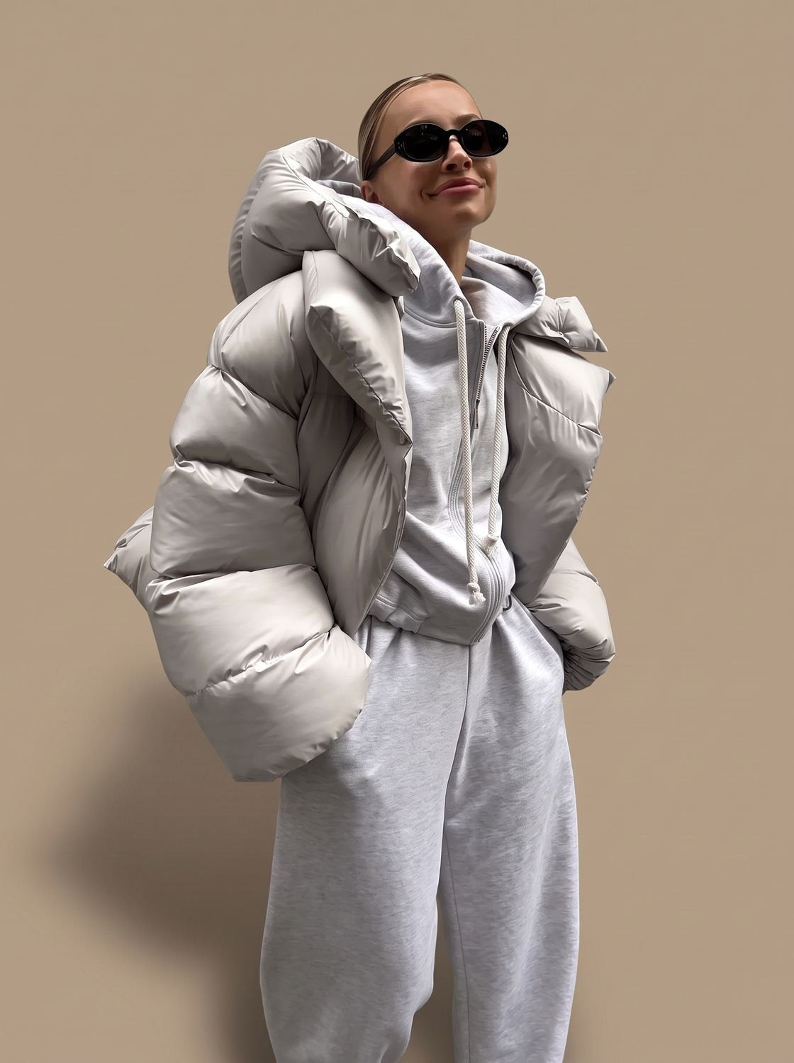 Daunenjacke Damen warm gesteppt, Oversize mit Stehkragen