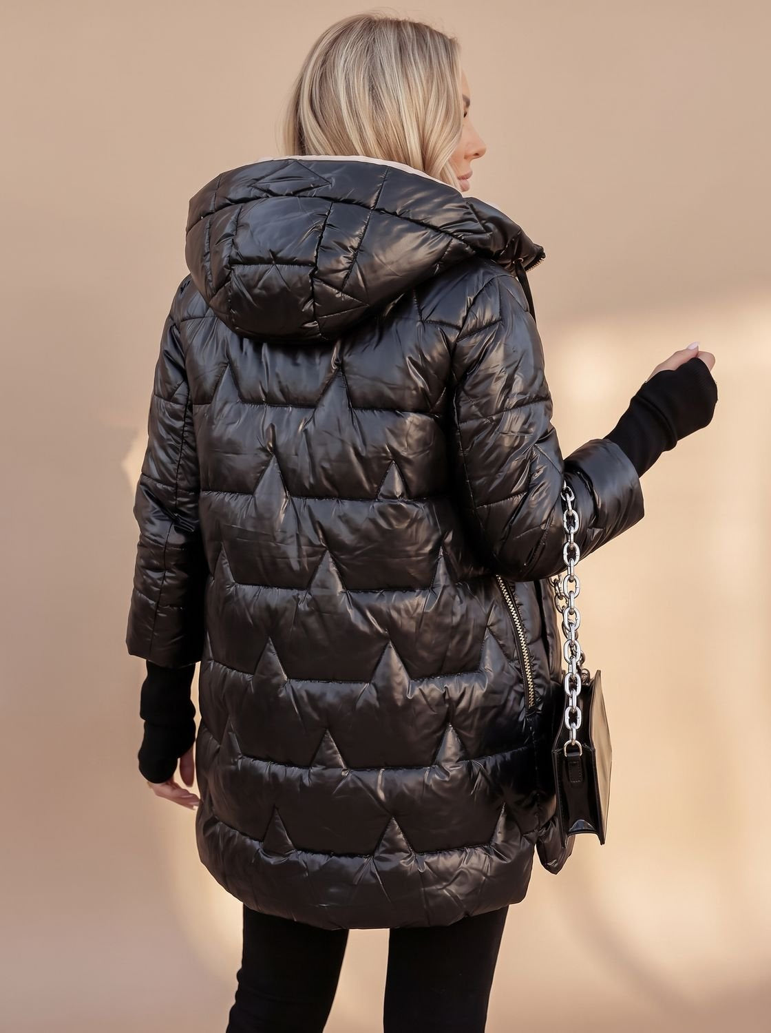 Daunenjacke Damen warm in Midi-Länge mit Kapuze, Winterjacke