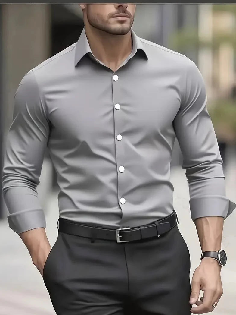 Bayer Modehaus - Herren Business-Hemd mit Kentkragen und langer Knopfleiste in Grau