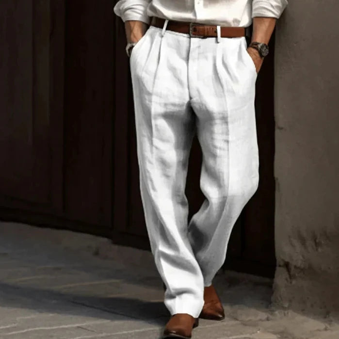 Bayer Modehaus - Herren Bundfaltenhose mit weitem Bein, Leinen-Optik in Weiß