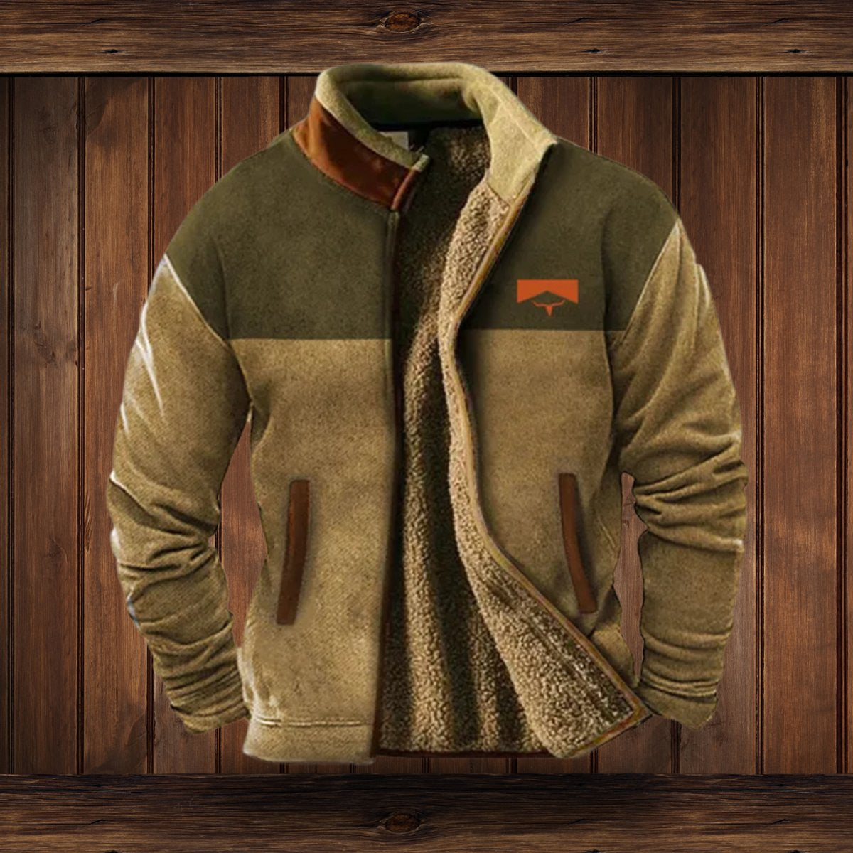 Fleecejacke Herren mit Sherpa-Futter und Aztekenmuster