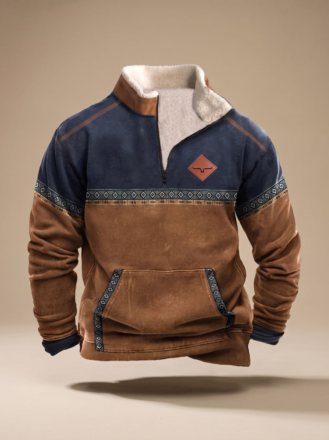 Fleecepullover mit Ethno-Muster und Kängurutasche für Herren - Ansicht 1