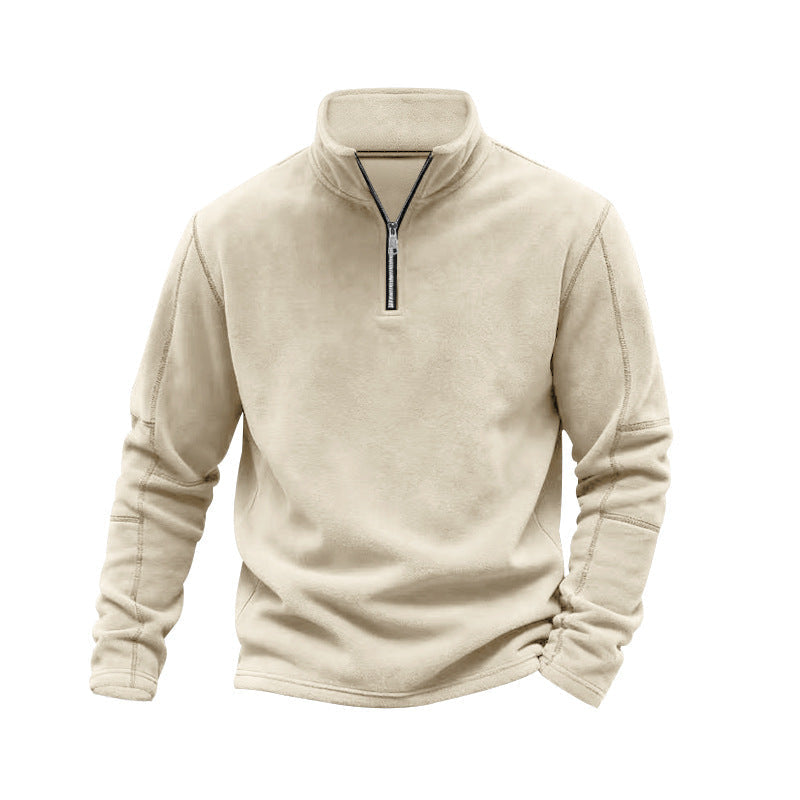 Fleecepullover mit Stehkragen und Kinnschutz für Herren in Khaki - Ansicht 3