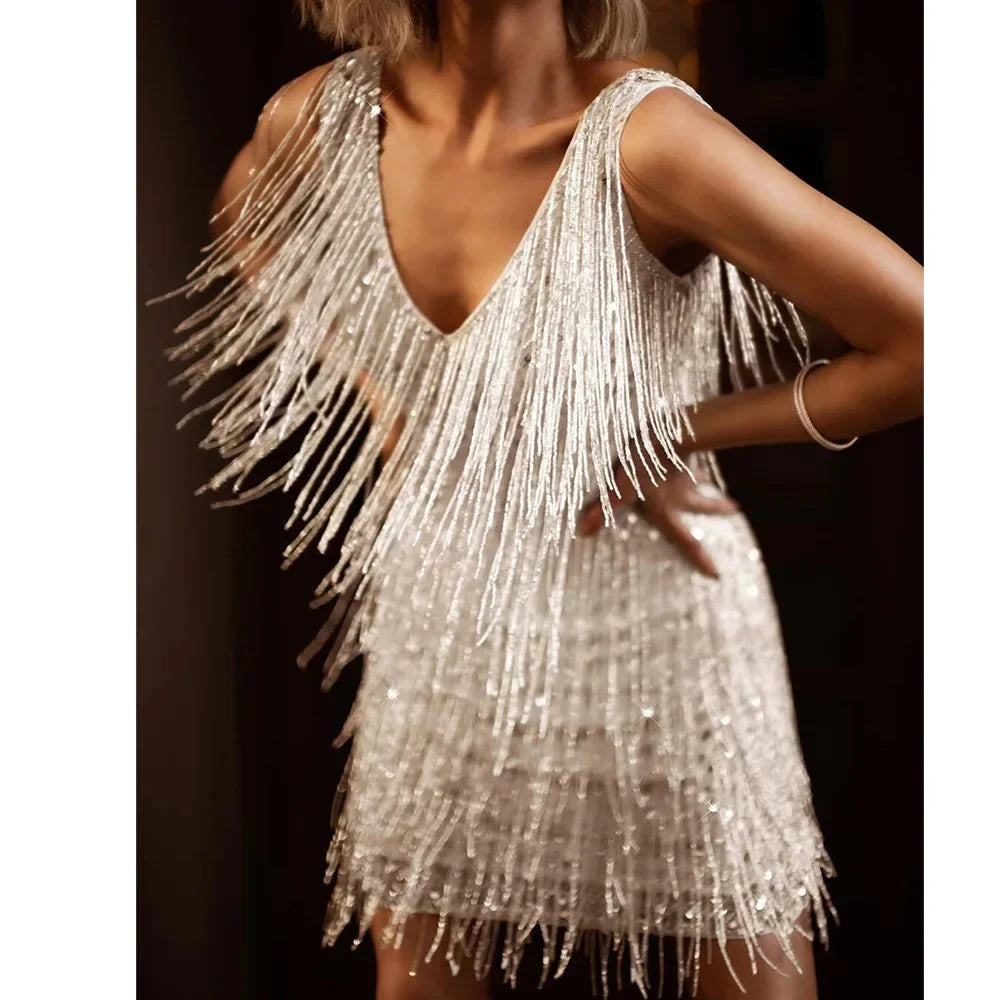 Glitzerkleid mit Fransen und Mini-Länge für Damen in Silber - Ansicht 3