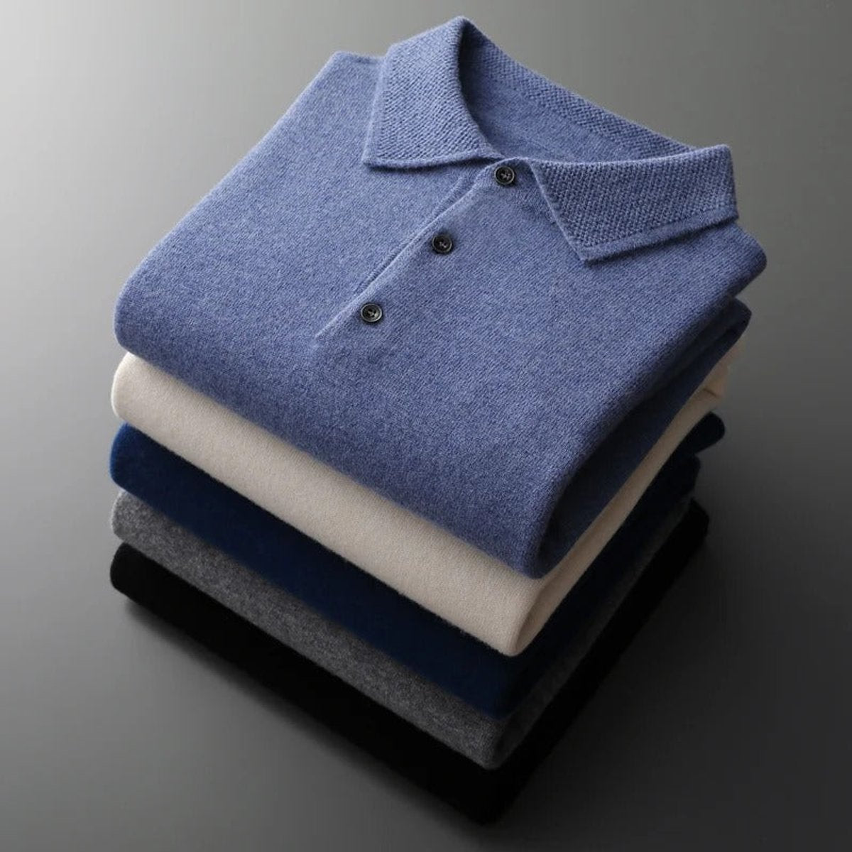 Herren Kaschmirpullover mit Polokragen und Knopfleiste für das Büro