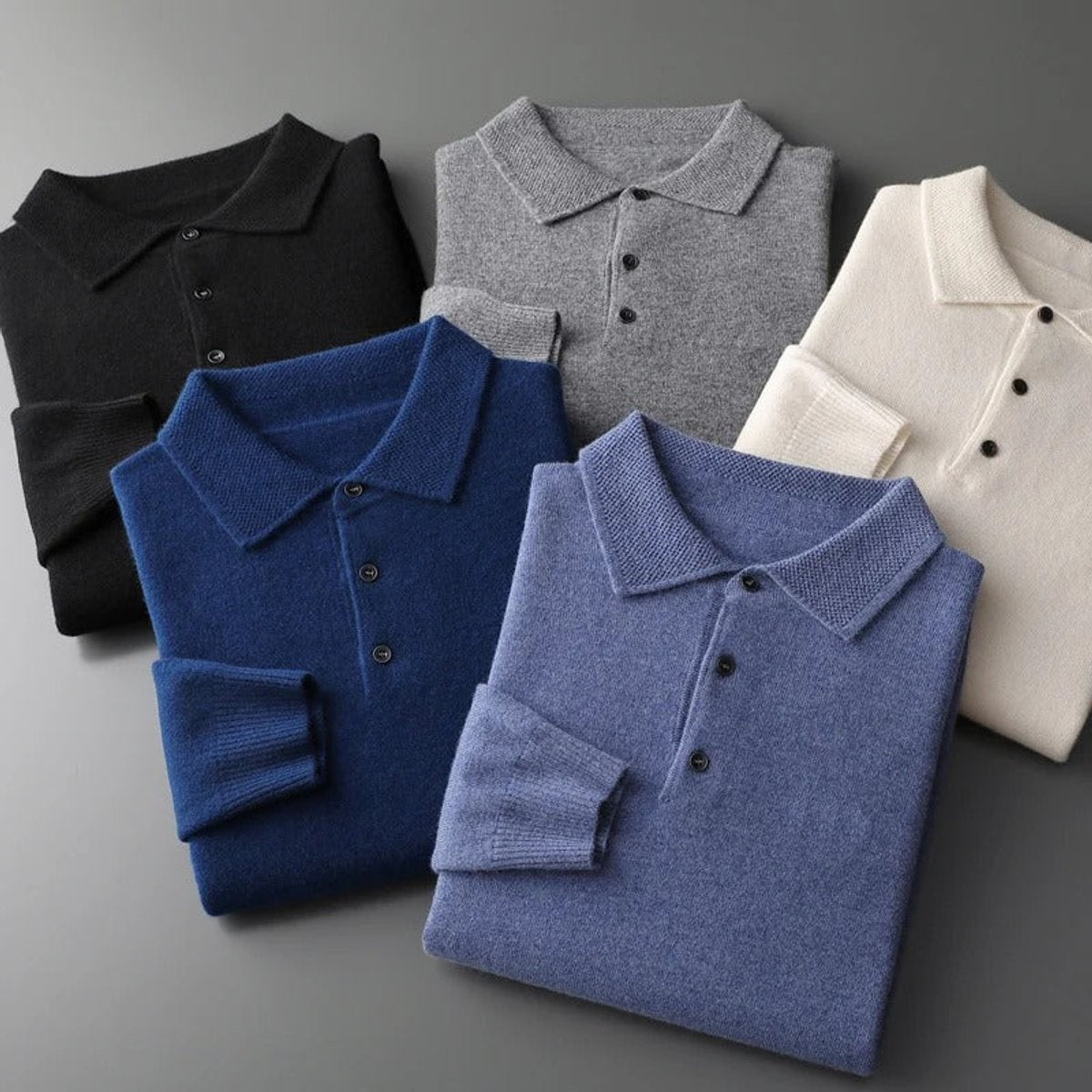 Herren Kaschmirpullover mit Polokragen und Knopfleiste für das Büro