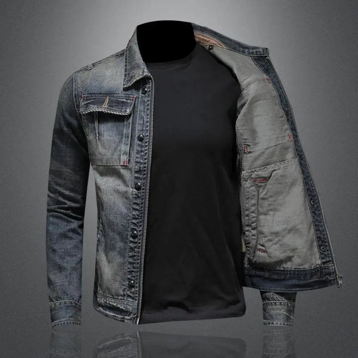 Herren Übergangsjacke aus Denim mit Vintage-Look und Reißverschluss