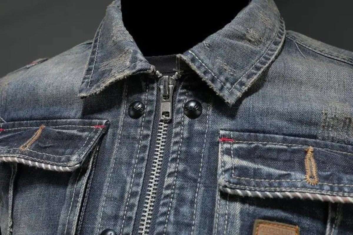 Herren Übergangsjacke aus Denim mit Vintage-Look und Reißverschluss