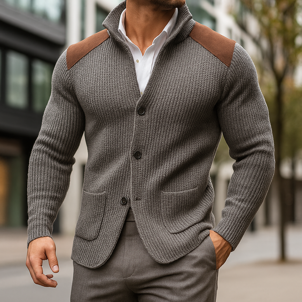 Herren Winter Strickjacke mit Akzenten an Schultern und Ellbogen