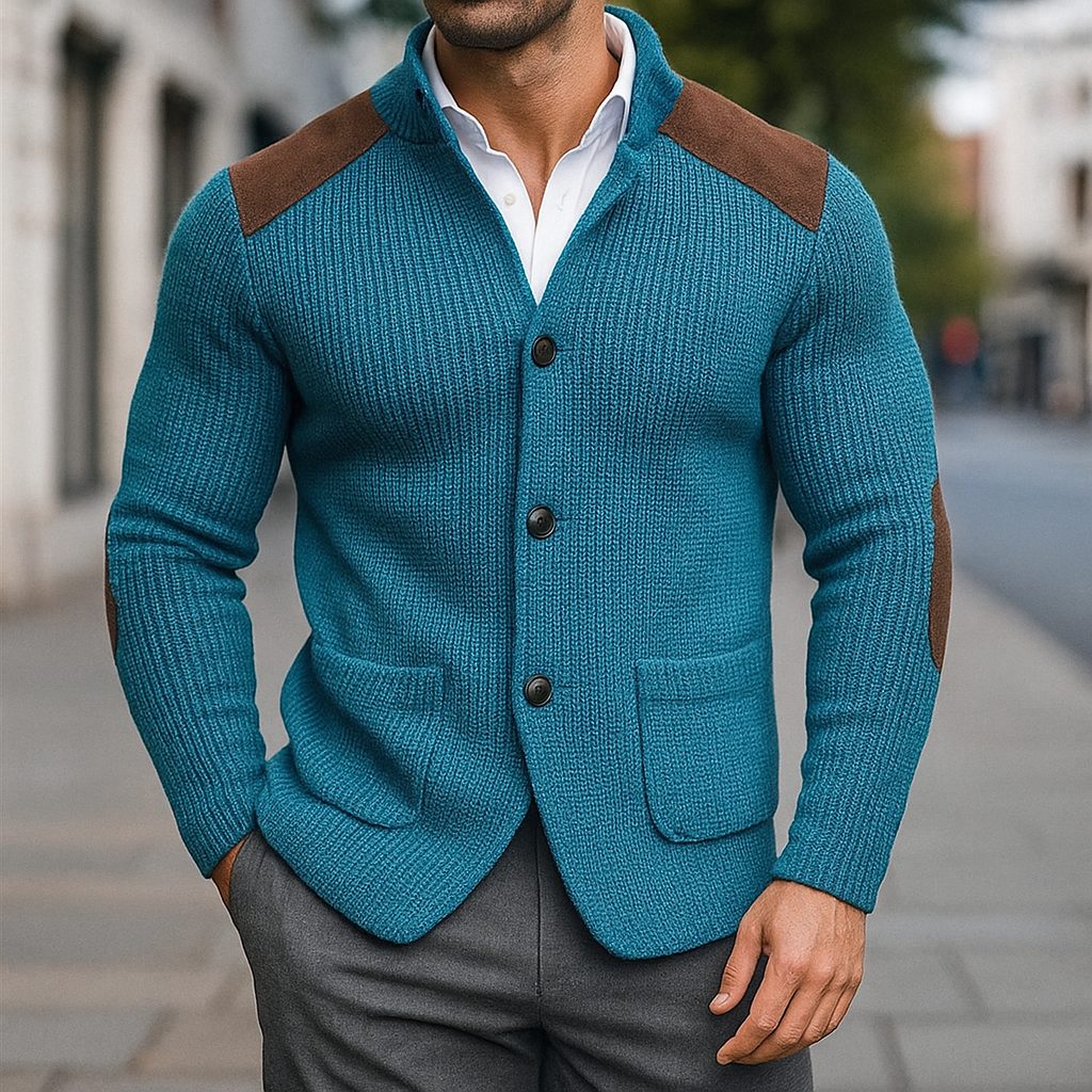 Herren Winter Strickjacke mit Akzenten an Schultern und Ellbogen