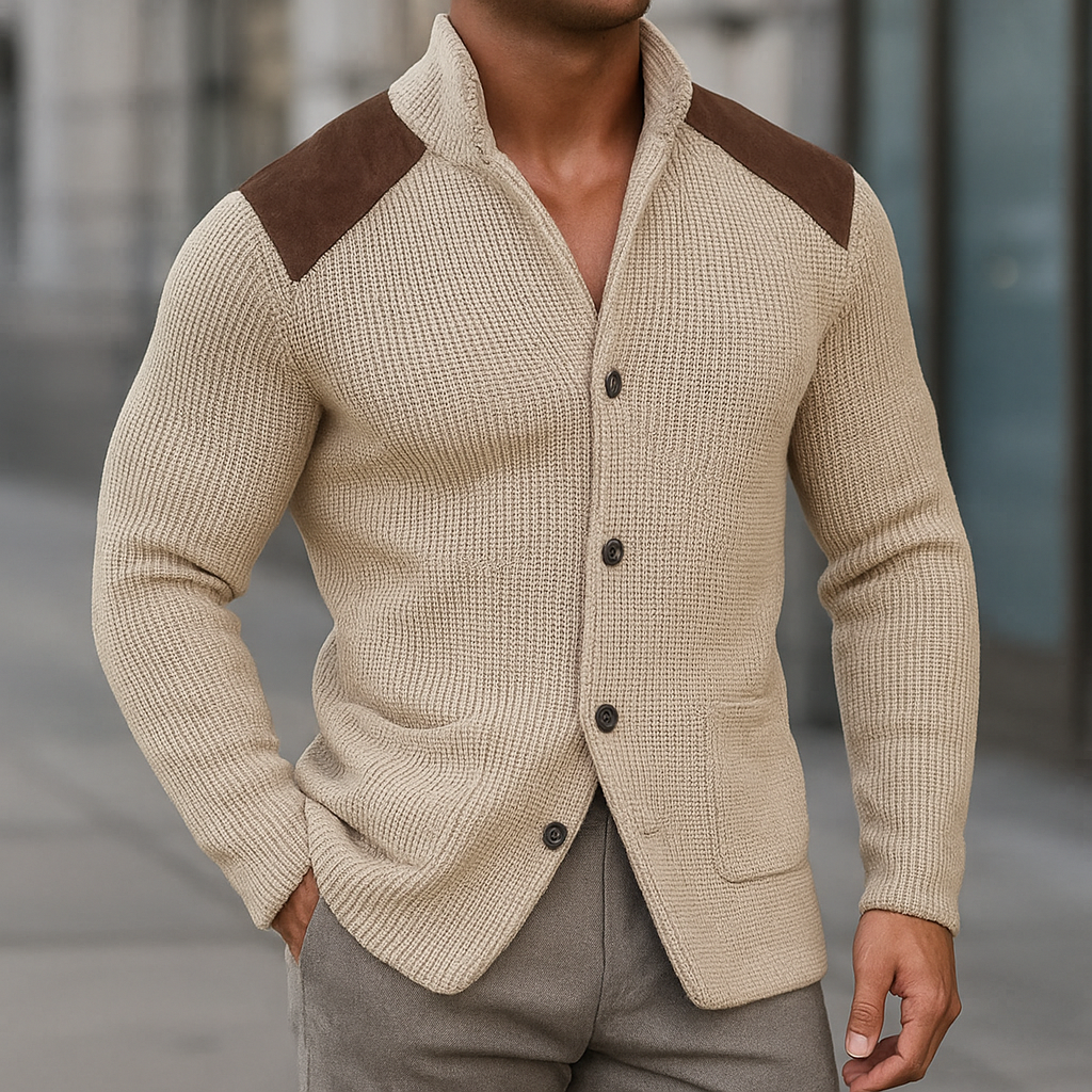 Herren Winter Strickjacke mit Akzenten an Schultern und Ellbogen