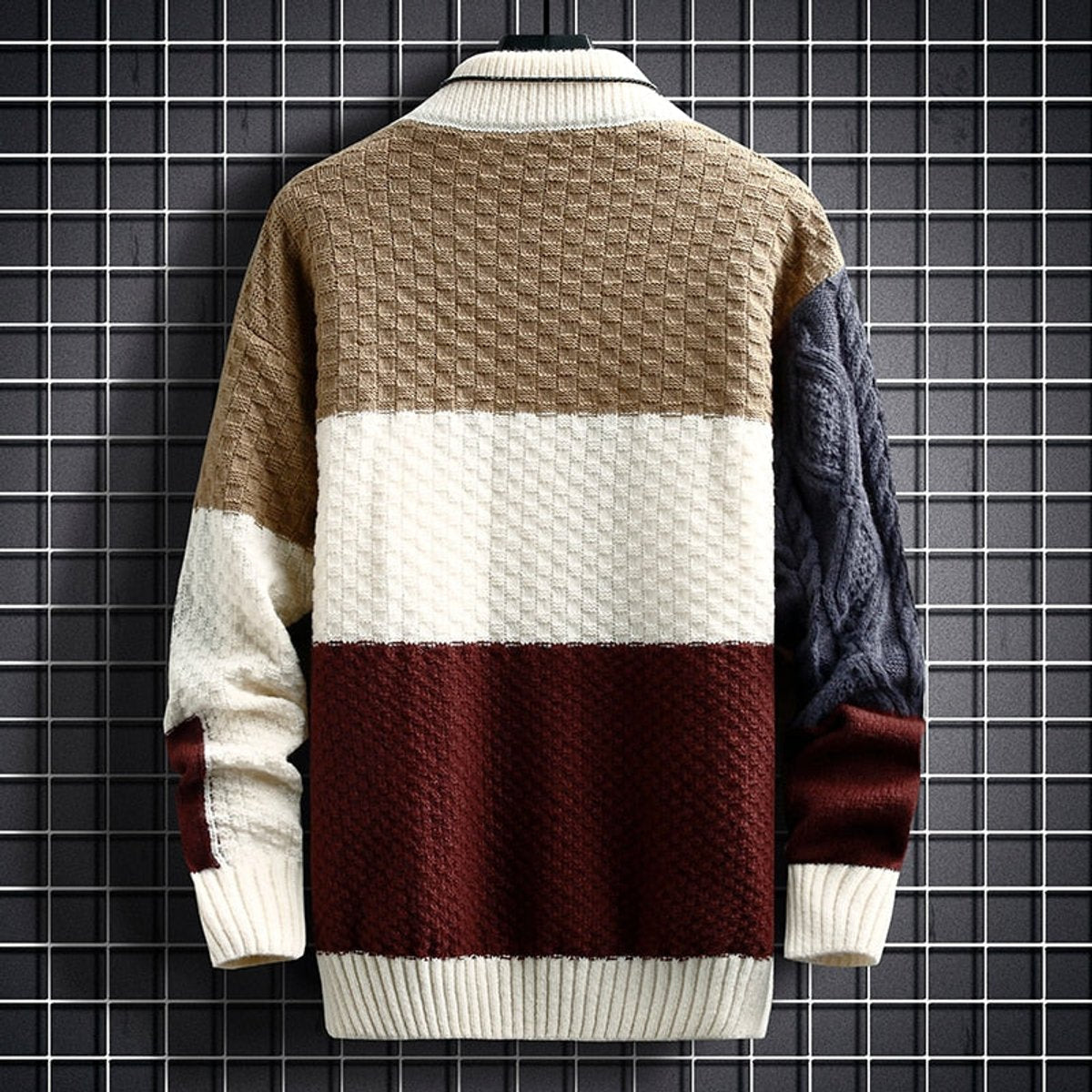 Herren Winter Strickjacke mit Colorblock und Zopfmuster in Grobstrick