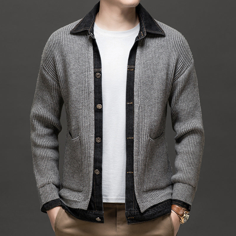 Herren Winter Strickjacke mit Strukturmuster, Knopfleiste und Kragen