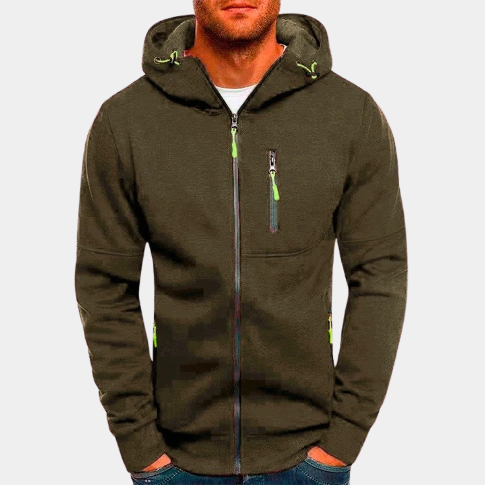 Hoodie mit durchgehendem Zipper und Kapuze für Herren in Olivgrün - Ansicht 10