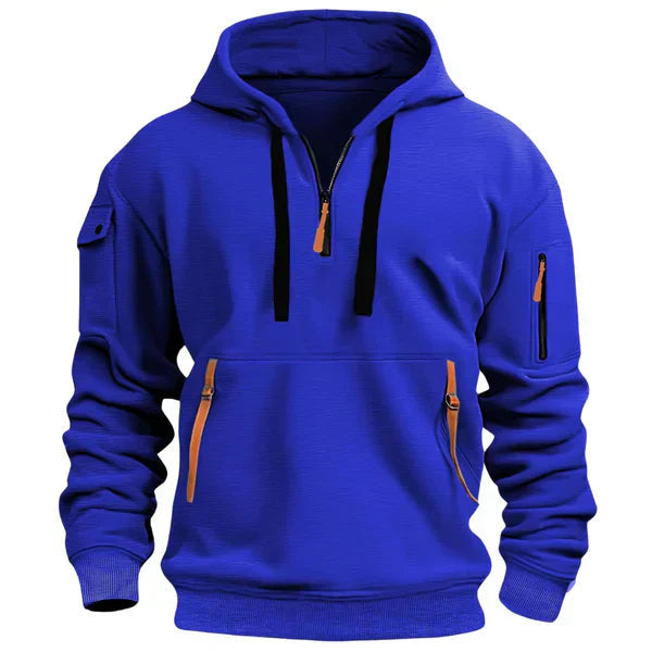Hoodie mit Kordelkapuze und kurzem Reißverschluss für Herren in Blau - Ansicht 5