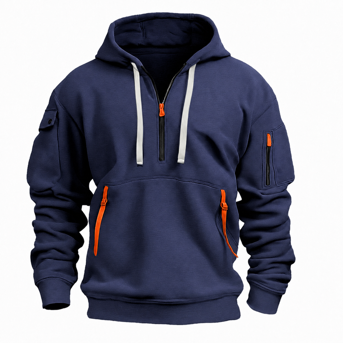 Hoodie mit Kordelkapuze und kurzem Reißverschluss für Herren in Dunkelblau - Ansicht 6