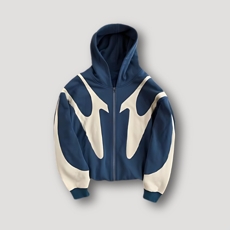 Hoodie mit Flammenmotiv und Frontreißverschluss für Herren in Blau - Ansicht 2