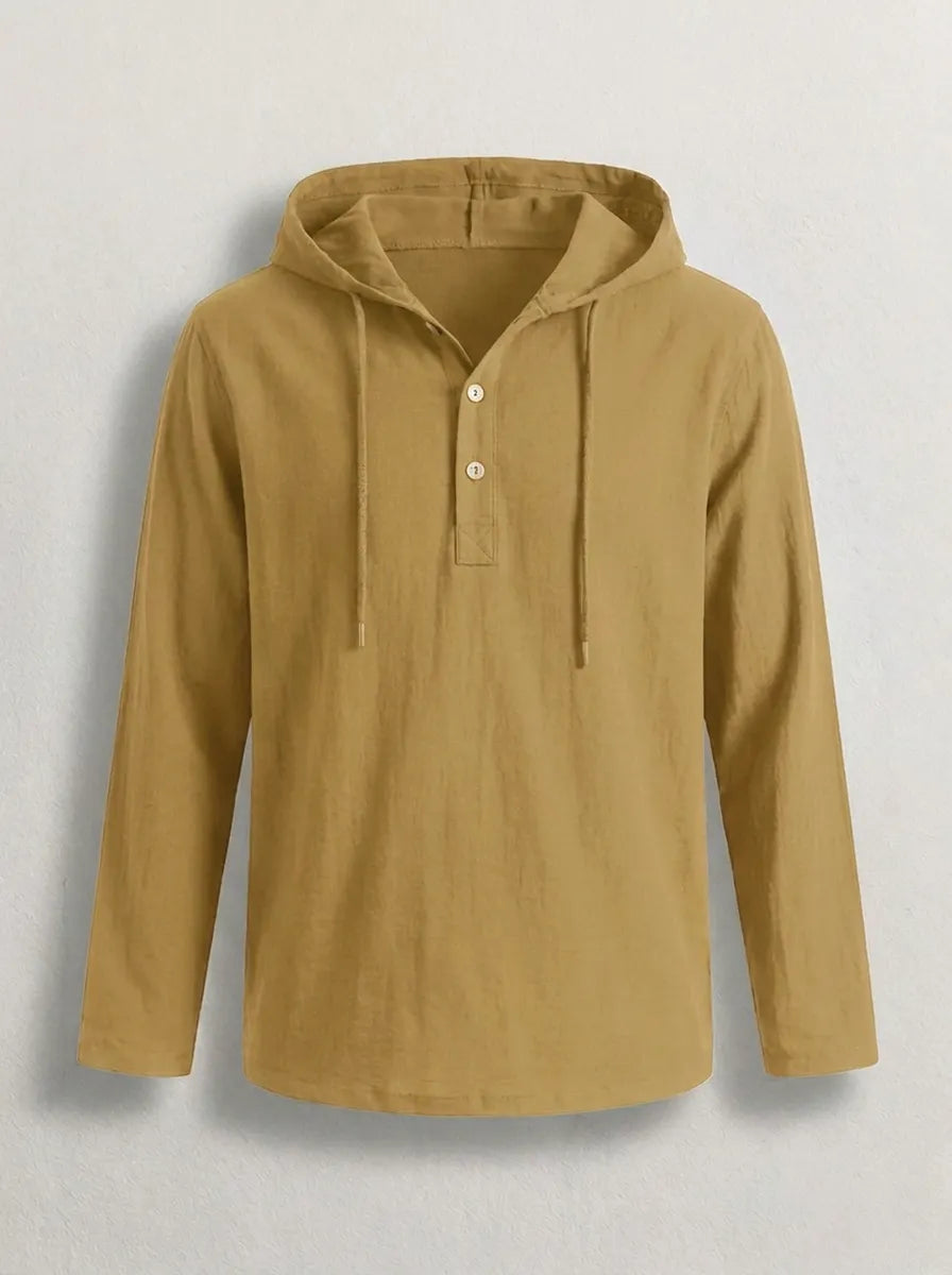 Hoodie mit kurzer Knopfleiste und Kapuze für Herren in Sand - Ansicht 5