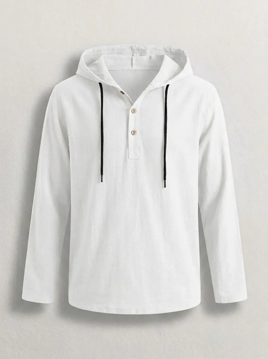 Hoodie mit kurzer Knopfleiste und Kapuze für Herren in Weiß - Ansicht 7