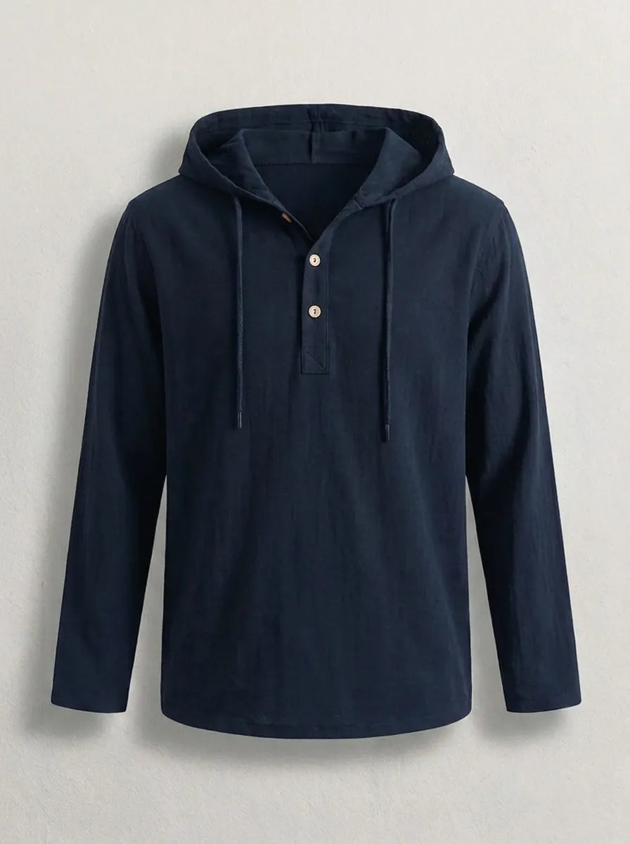 Hoodie mit kurzer Knopfleiste und Kapuze für Herren in Marineblau - Ansicht 8