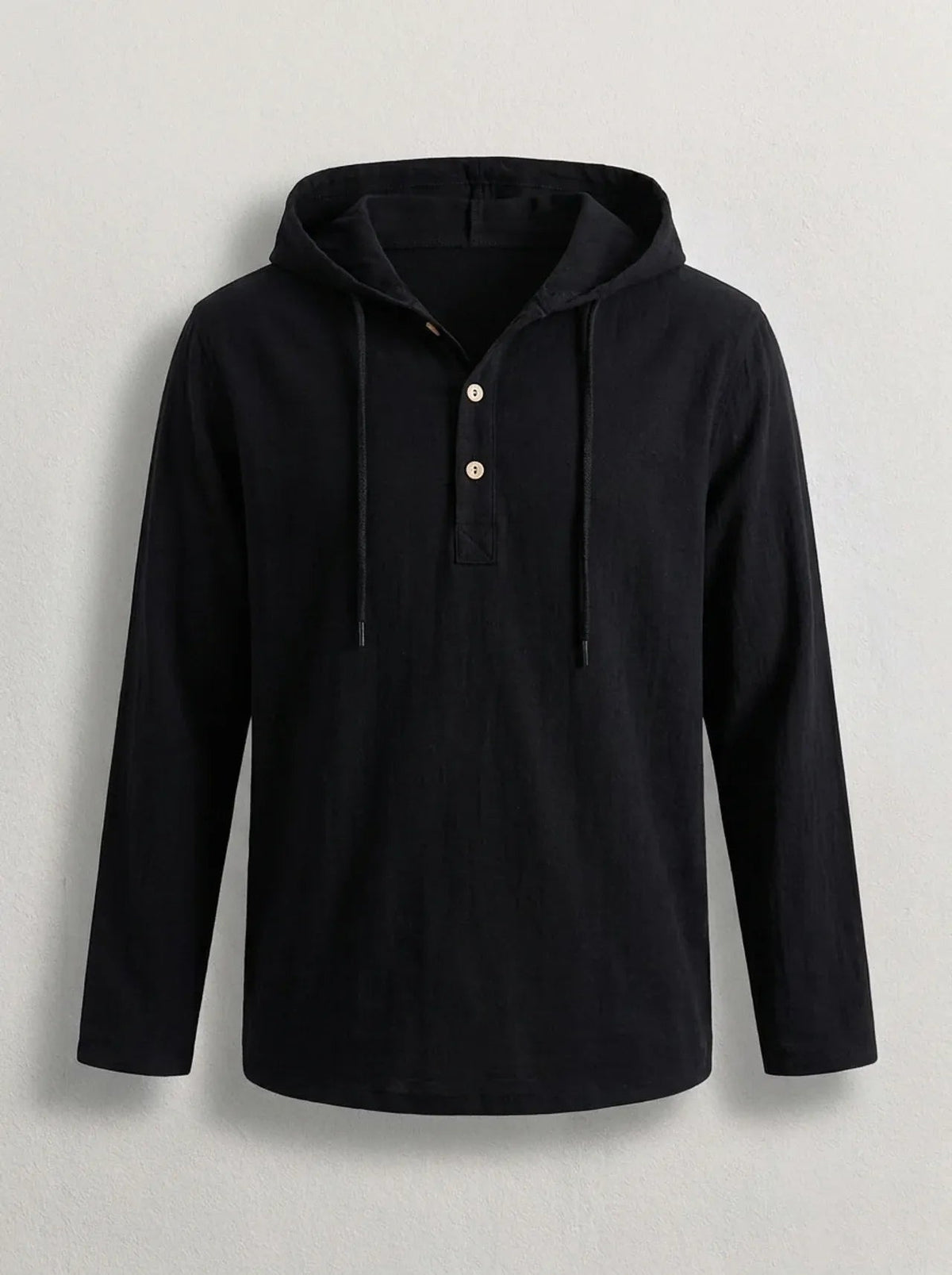 Hoodie mit kurzer Knopfleiste und Kapuze für Herren in Schwarz - Ansicht 9