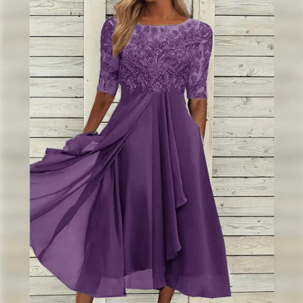 Festliches Kleid Damen Midikleid mit Spitze