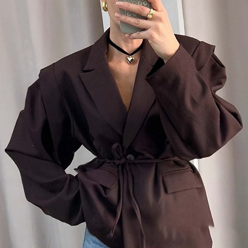 Jacke mit Bindegürtel und Reverskragen für Damen