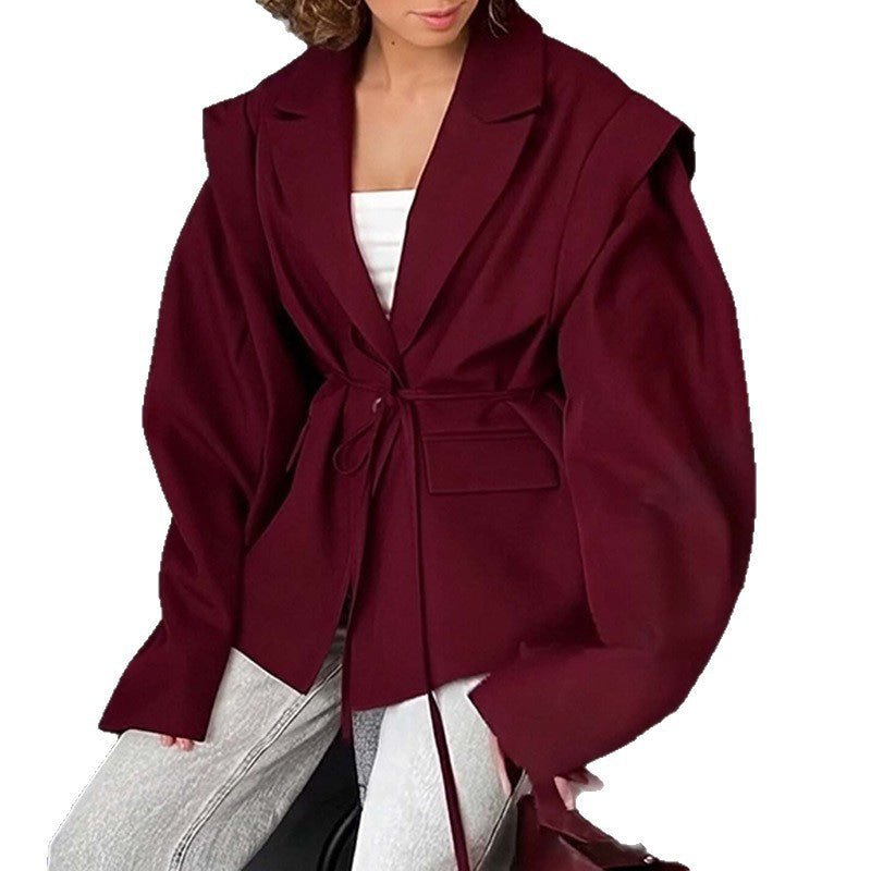 Jacke mit Bindegürtel und Reverskragen für Damen