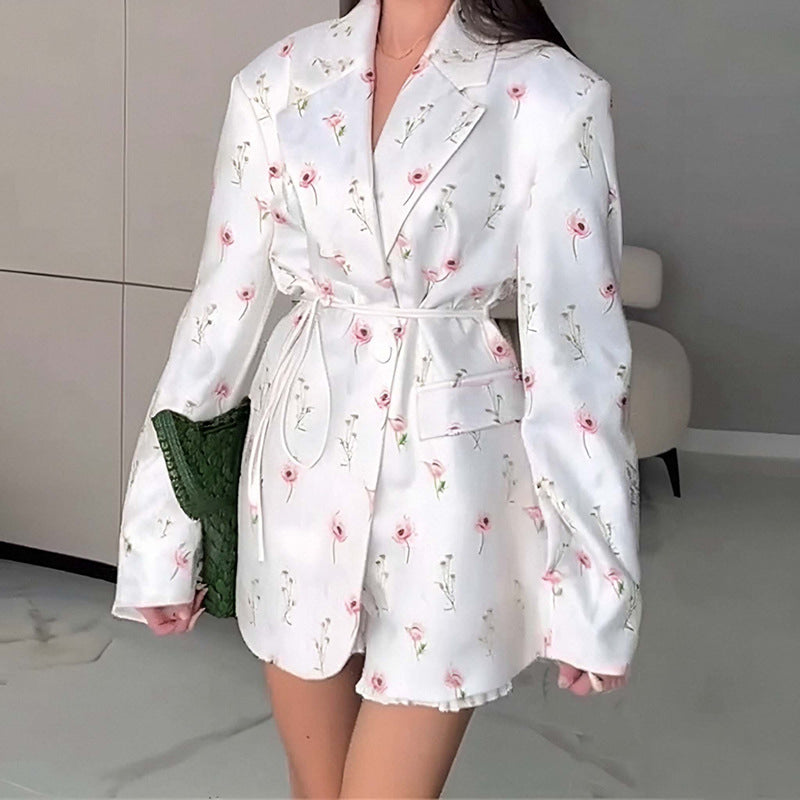 Jacke mit Bindegürtel und Reverskragen für Damen