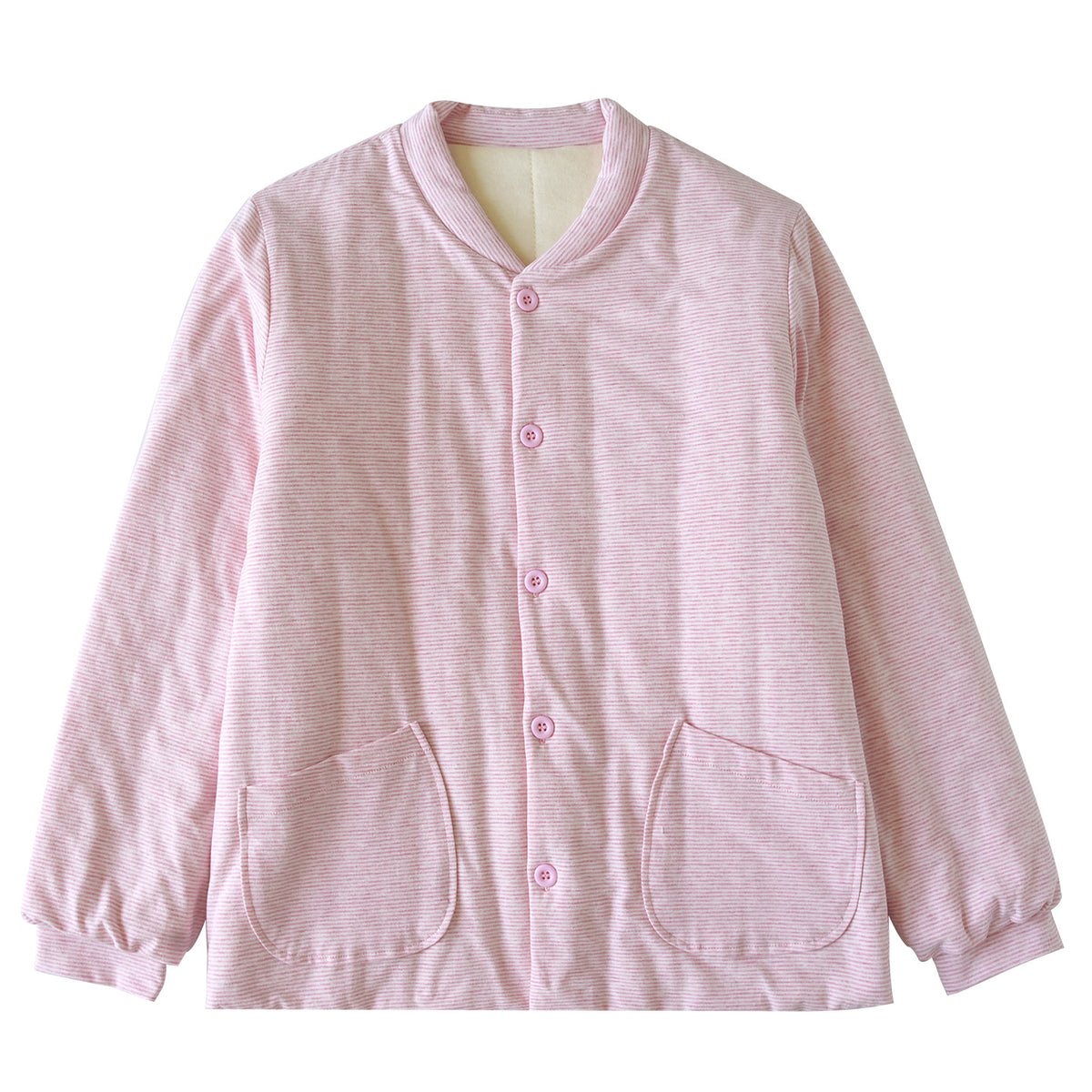 Jacke mit Stehkragen und Knopfleiste für Damen in Rosa gestreift - Ansicht 4
