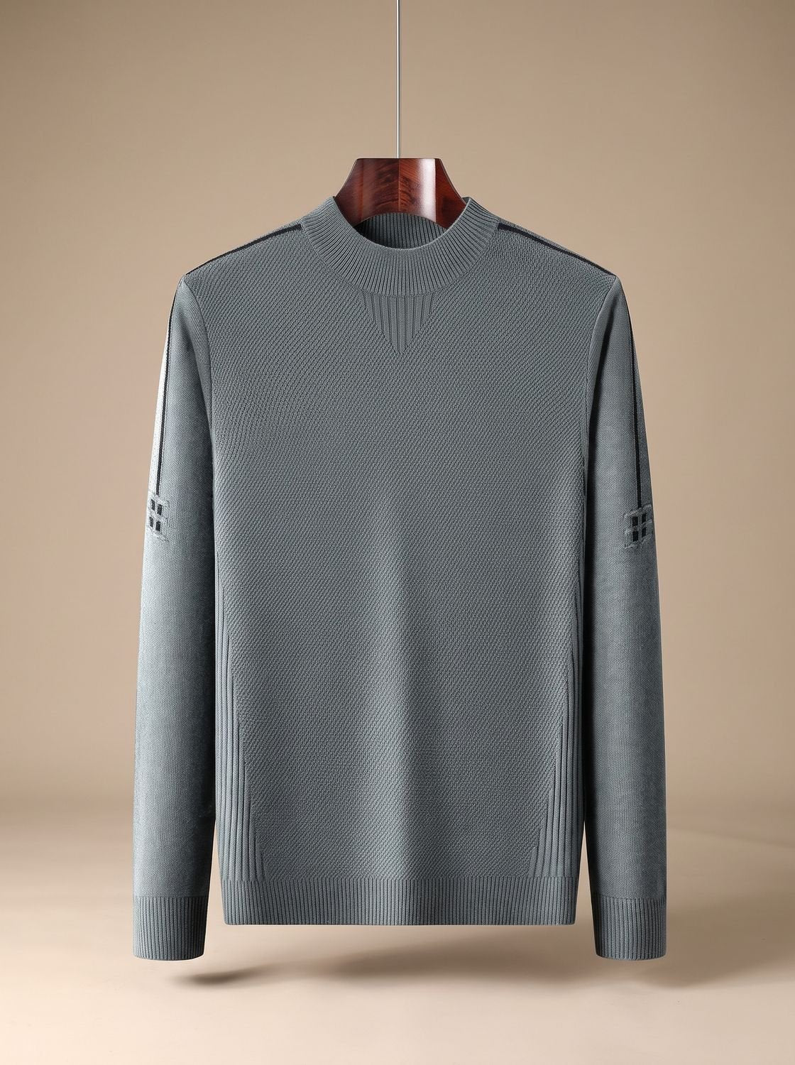 Jacquard-Strickpullover Herren Regular Fit mit geripptem Stehkragen