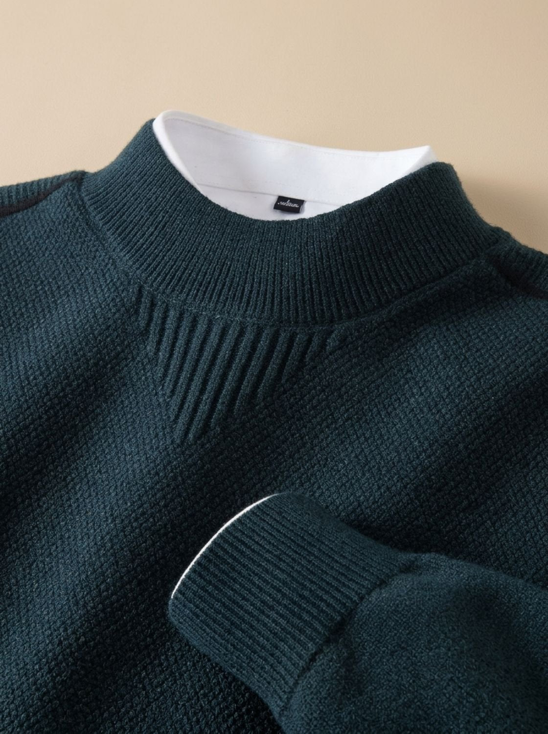 Jacquard-Strickpullover Herren Regular Fit mit geripptem Stehkragen
