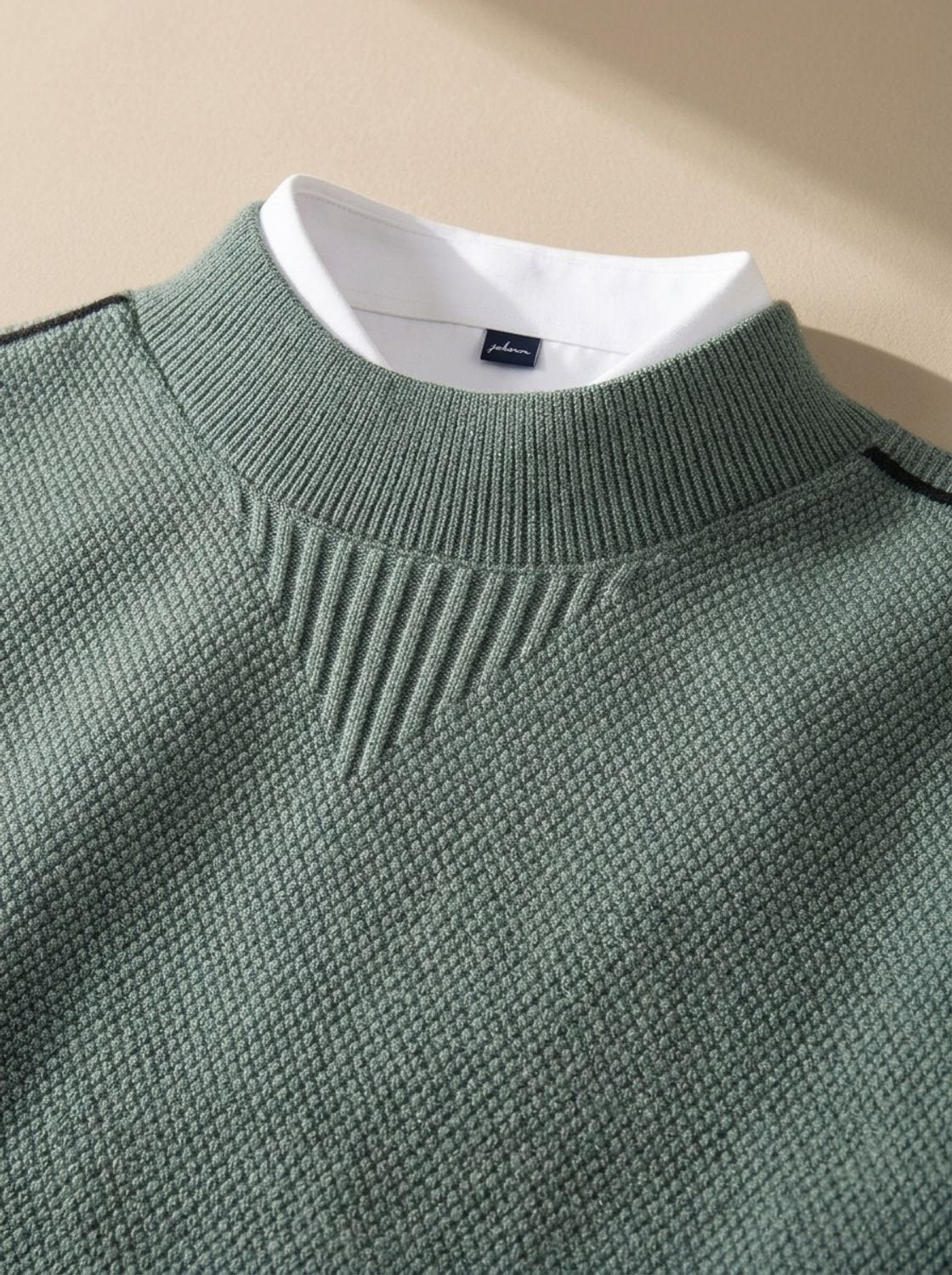Jacquard-Strickpullover Herren Regular Fit mit geripptem Stehkragen