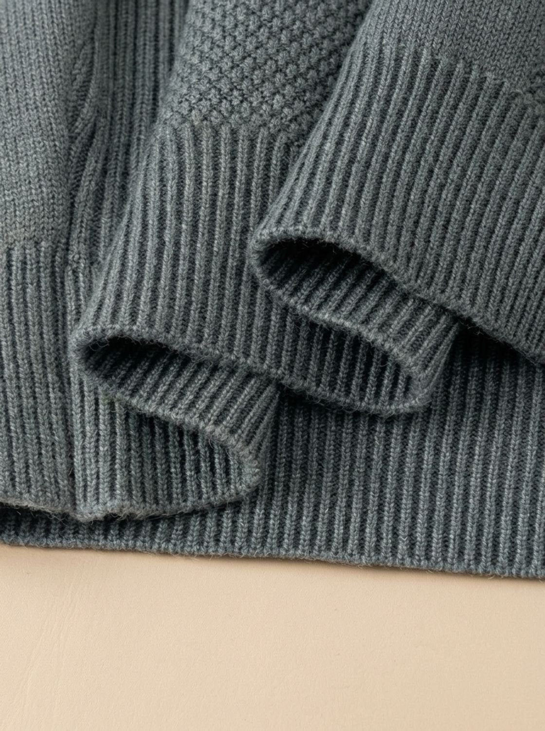 Jacquard-Strickpullover Herren Regular Fit mit geripptem Stehkragen