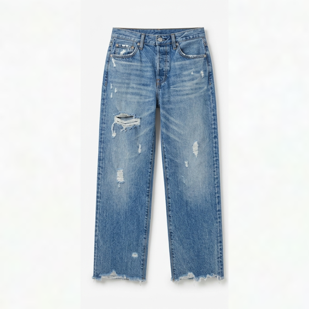 Jeans mit geradem Bein und Fransensaum für Damen