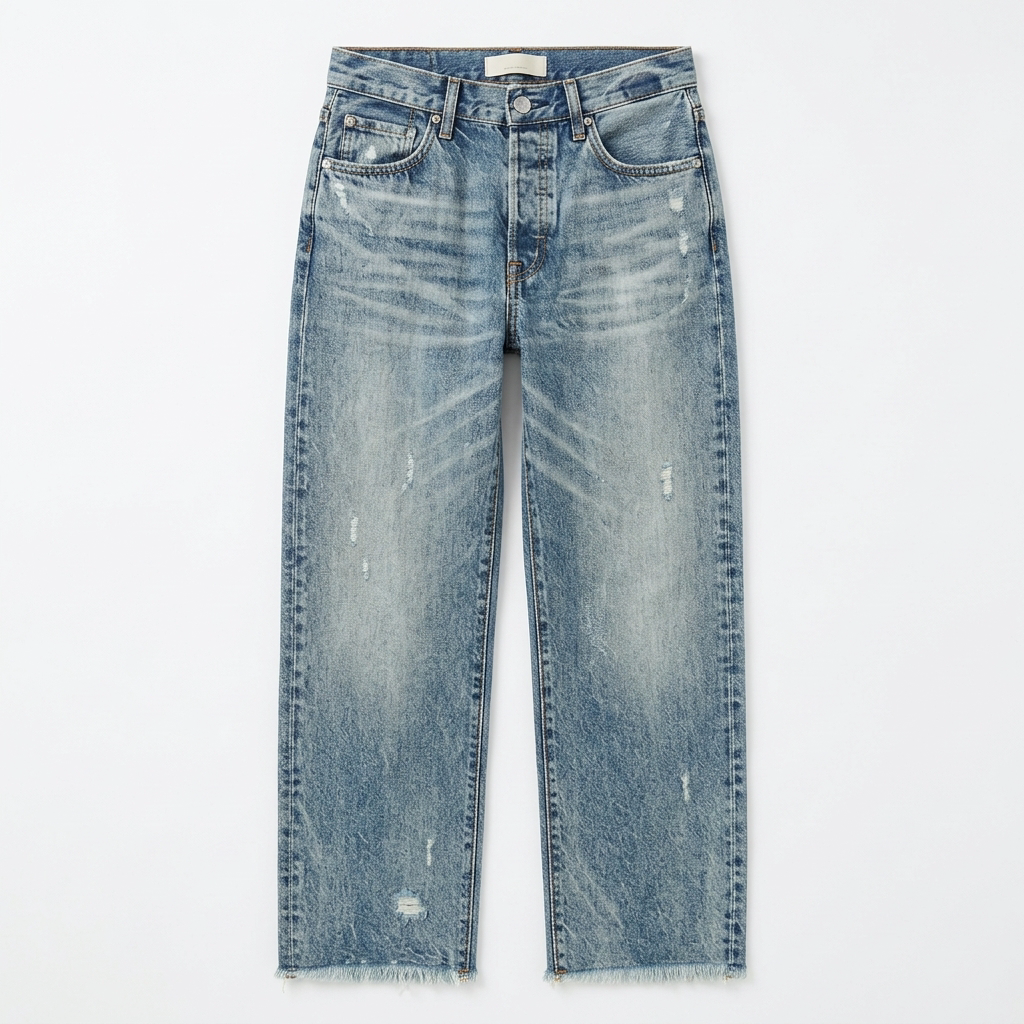 Jeans mit geradem Bein und Fransensaum für Damen