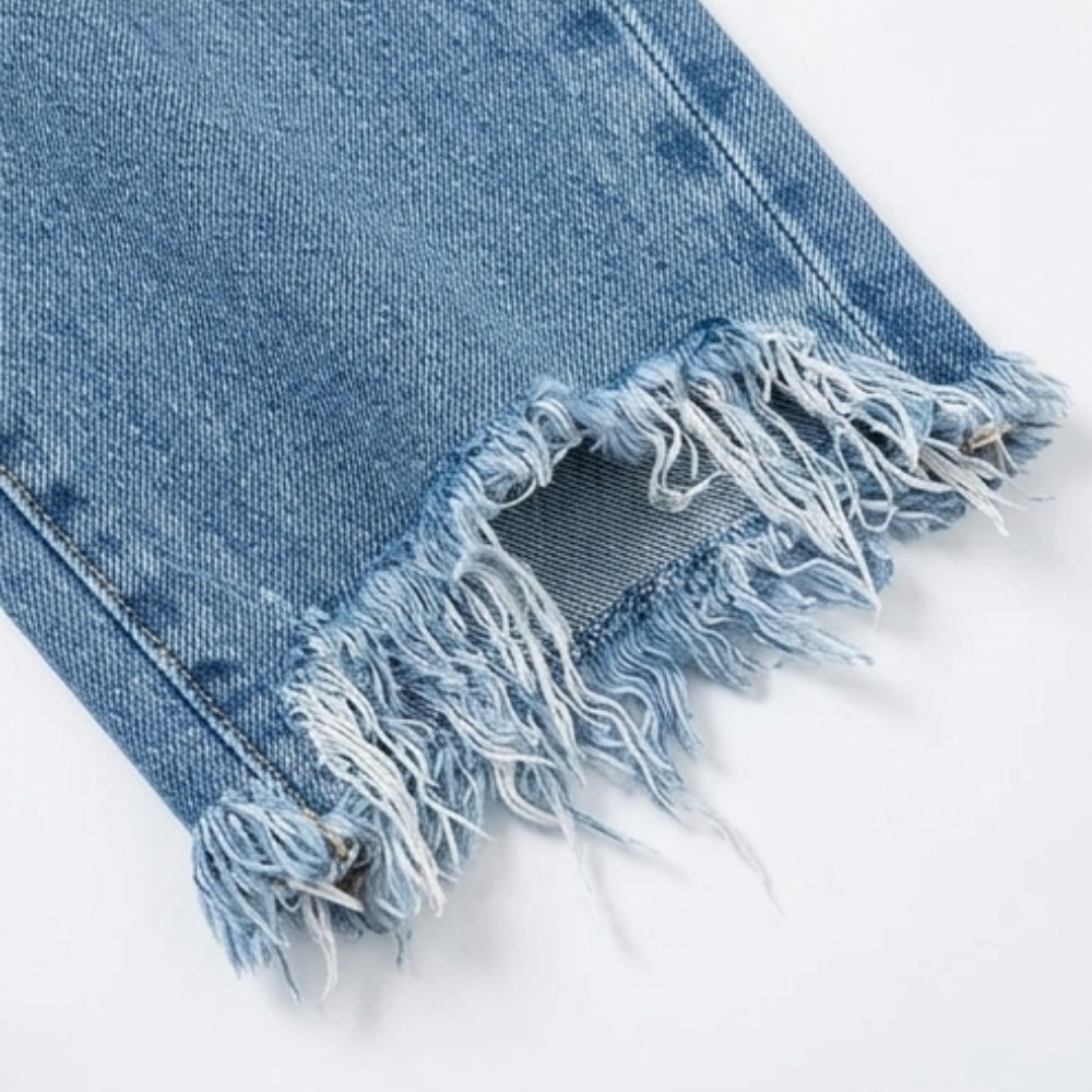 Jeans mit geradem Bein und Fransensaum für Damen