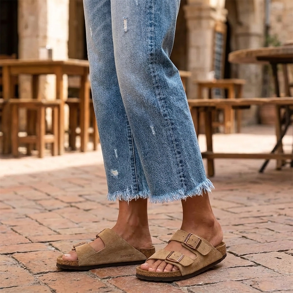 Jeans mit geradem Bein und Fransensaum für Damen