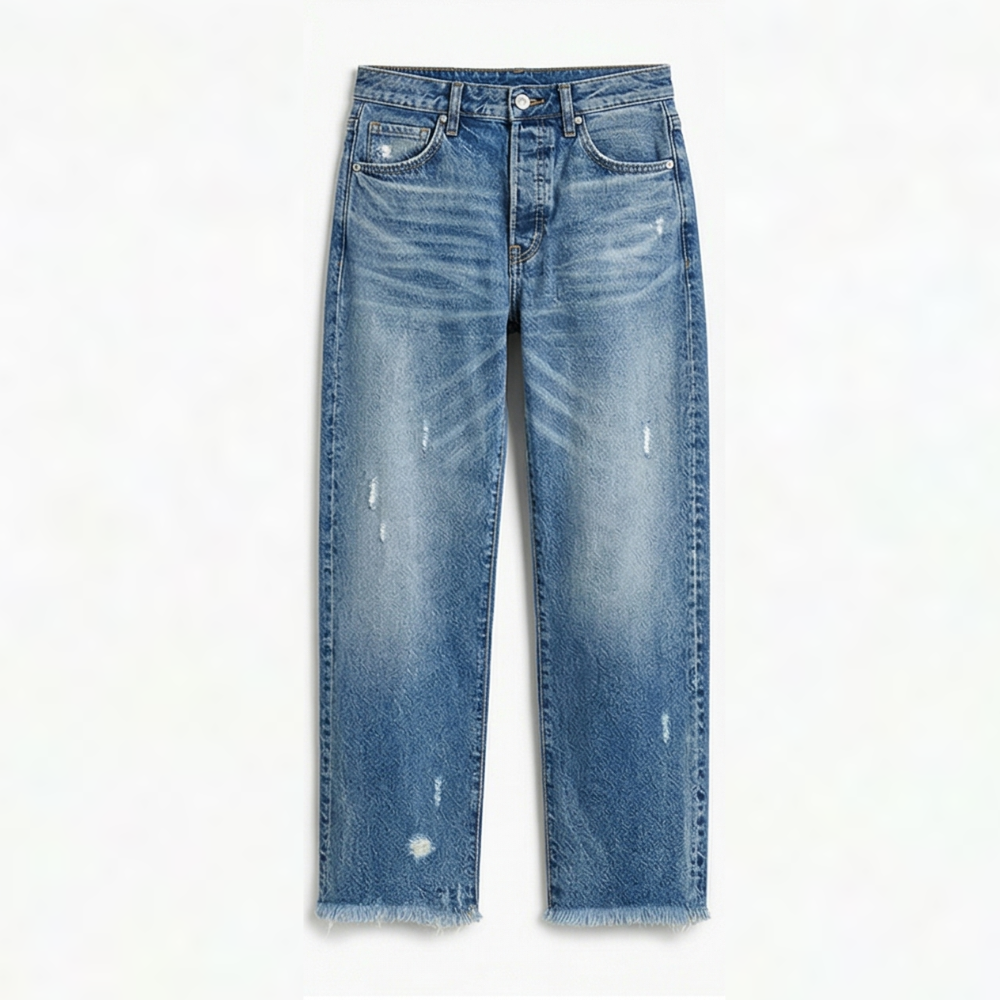 Jeans mit geradem Bein und Fransensaum für Damen