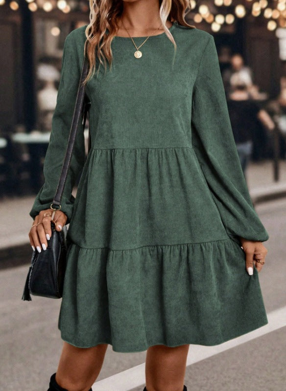 Kleid in Cordoptik mit A-Linie und Rundhals für Damen
