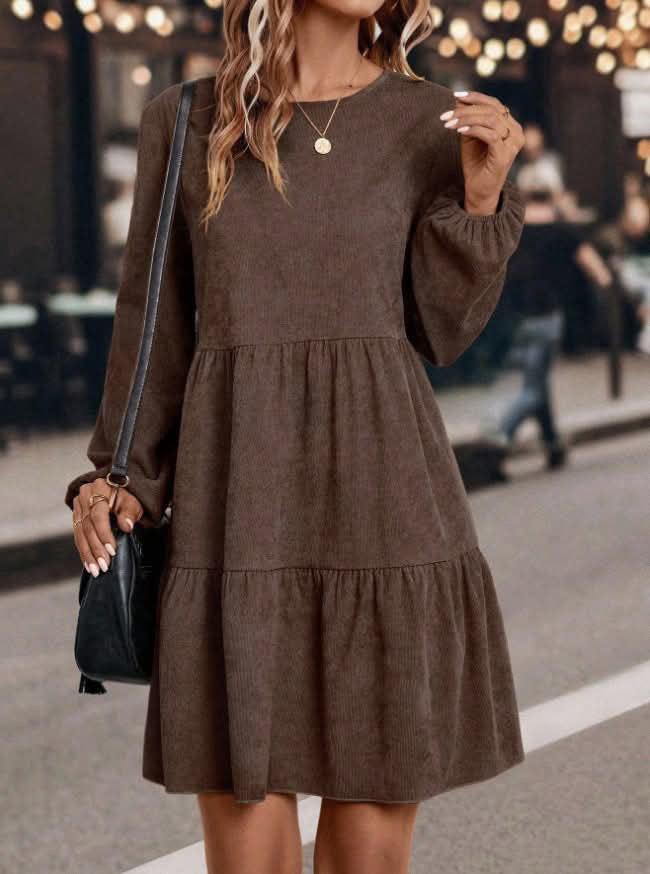 Kleid in Cordoptik mit A-Linie und Rundhals für Damen